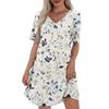 Women's Summer Fashion Casual V-Neck Floral Print Short Sleeve Pocket Dress
