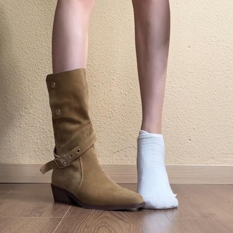 Версия из мягкой кожи~ Красивые матовые кожаные рыцарские ботинки с квадратным носком, пряжкой на ремне, отворотом, два способа носки, пряжка, толстый каблук, пустынные вестерн ботинки