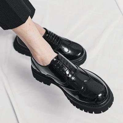 Туфли-оксфорды с круглой головкой из натуральной кожи для мужчин, дизайнерские, черные, на толстой подошве, со шнуровкой, свадебные туфли