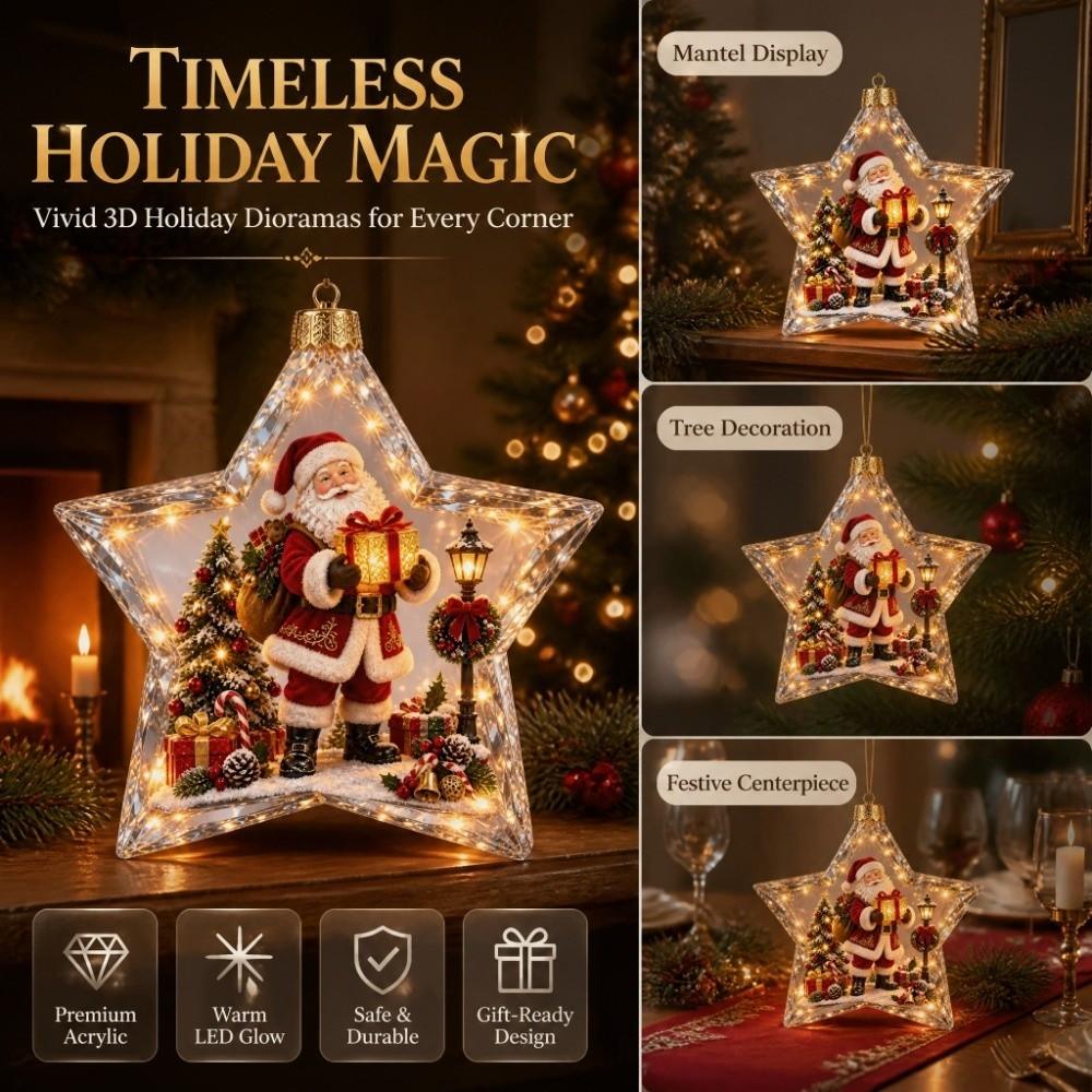 LED Warm Lights Transparent Snow Scene Bauble 3D Christmas Hanging Bauble Christmas Tree Decor