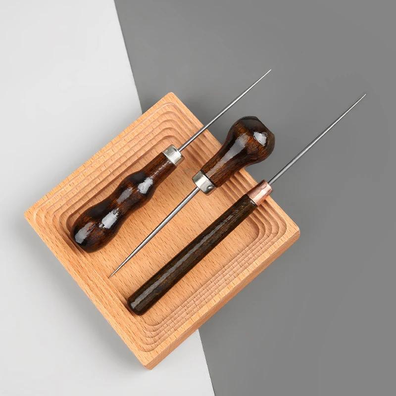 1/3 шт. Шило с деревянной ручкой DIY для кожи, палатки, шитья, шило, пробойник, инструмент для ремонта отверстий, ручной стежок, игла для кожгалантереи
