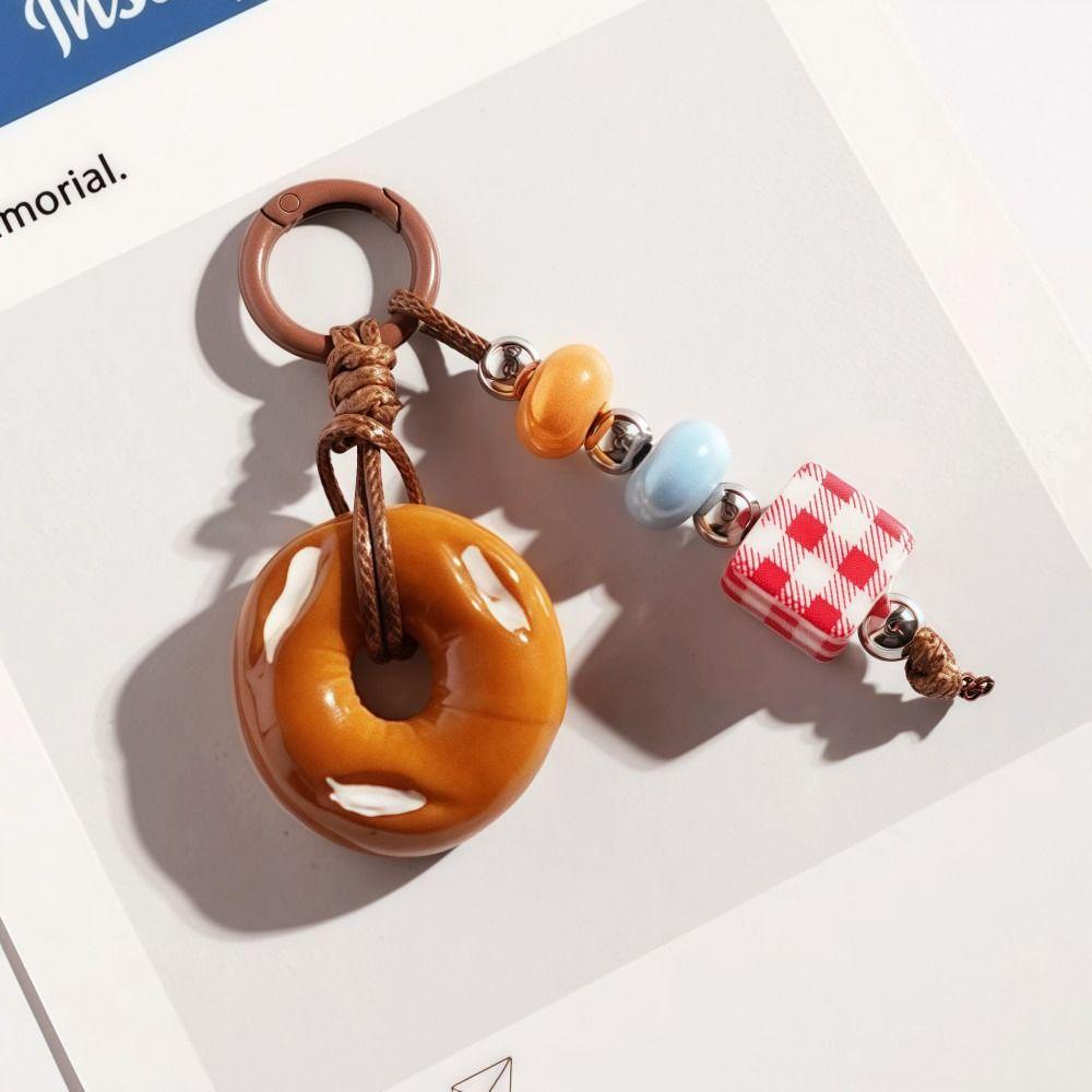 Handmade Phone CCD Hanging Rope Ins Bag Pendant Keyring Cute Simulated Bread Bagel Keychain