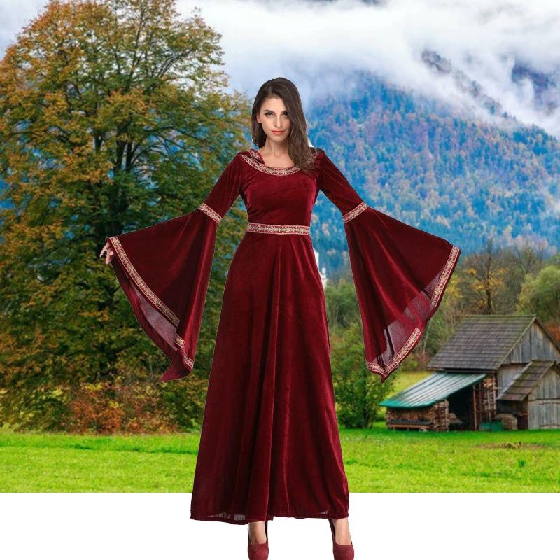 Medieval Halloween Costume Victorian Costume Dress Renaissance Wine Red Dress