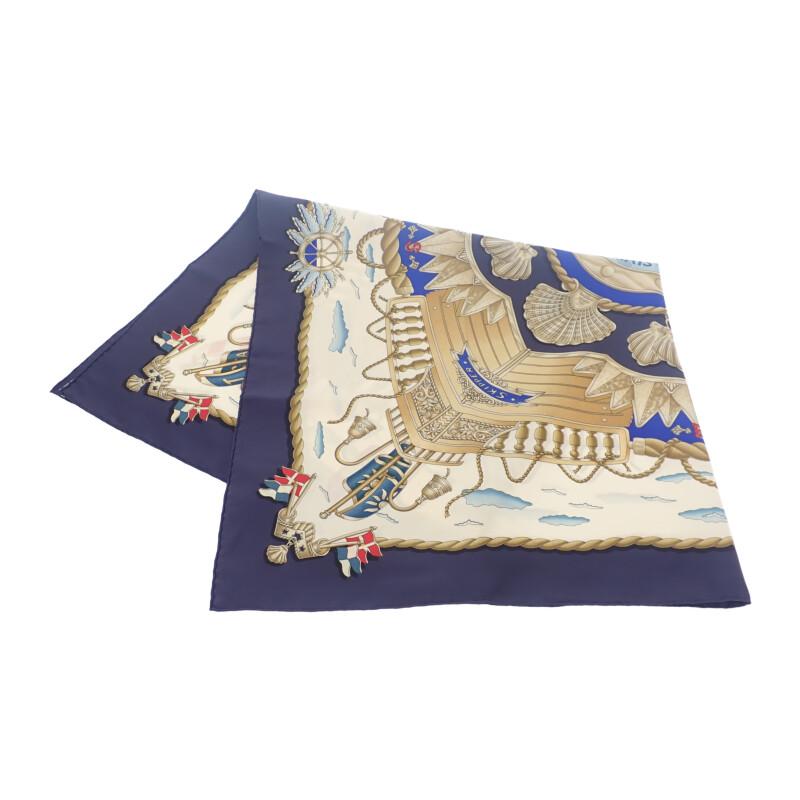 HERMES   платок Слоновая кость/синий шелк Женский