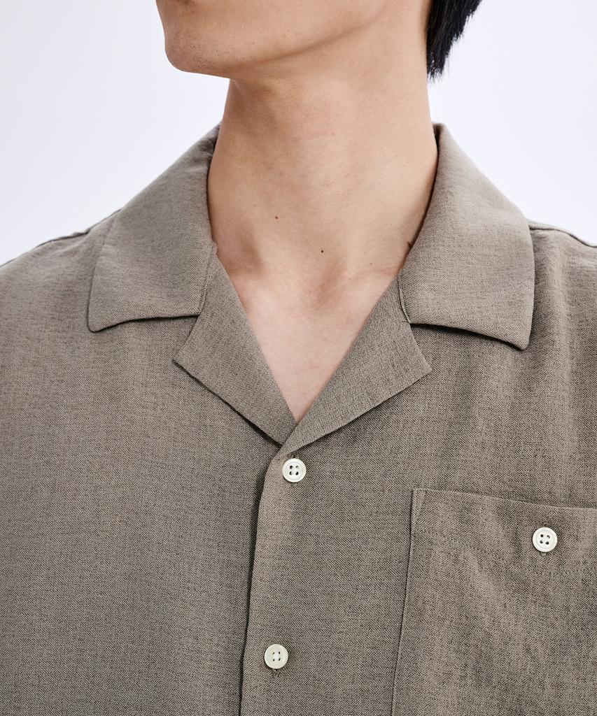 TAKEASY Linen-Like Roll-Up Half Shirt (Mocha)