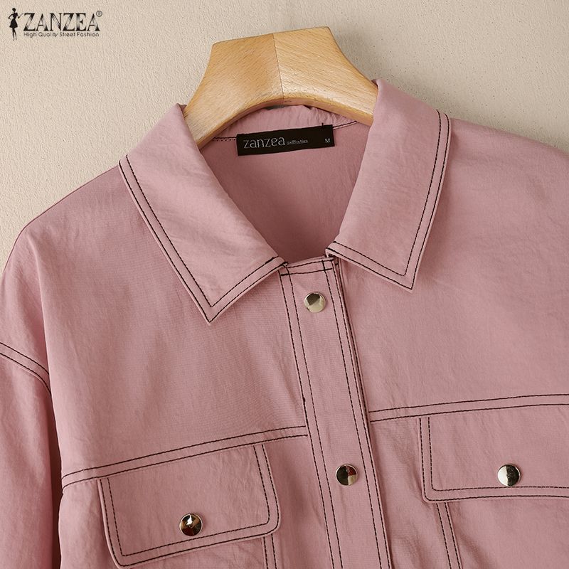 ZANZEA Женская повседневная блузка с отложным воротником и длинным рукавом