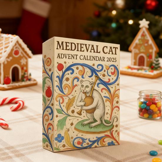 Medieval Cat Advent Calendar 2025 24 Day Christmas Countdown with 24 Collectible Medieval Cat Acrylic Ornaments for Cat Lovers Art Fans