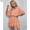 DX~~ Новое женское весенне-летнее однотонное платье с рюшами Amazon для внешней торговли
