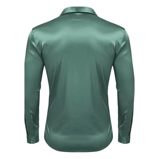 Мужская глянцевая рубашка однотонная с длинным рукавом деловая рубашка на пуговицах повседневная приталенная рубашка для выпускных вечеров свадеб