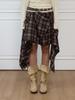 Minderly Check Draped Long Skirt - Brown