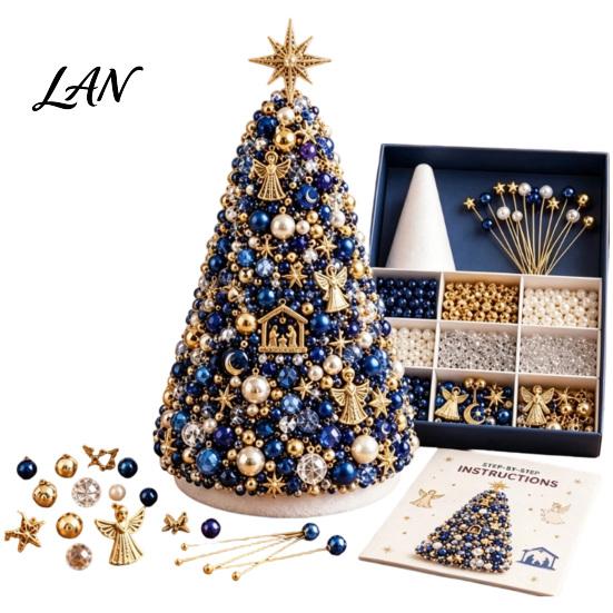 Handmade Gift for Craft Lovers DIY Beaded Tree Kit Adults, Christmas Bead Kit, Holiday Activity Relaxation 3D Ornament Tabletop Mantel Decoration