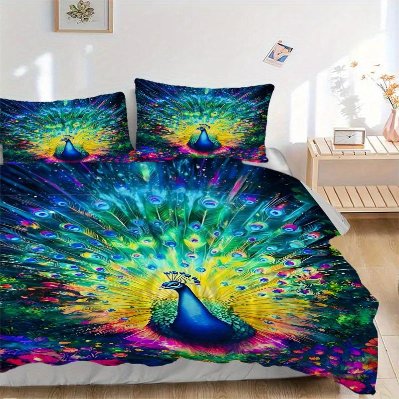 3pcs Animal-themed Peacock Fantasy Soft and Comfortable Breathability, Bedding Set, Machine Washable, Suitable for All Seasons147