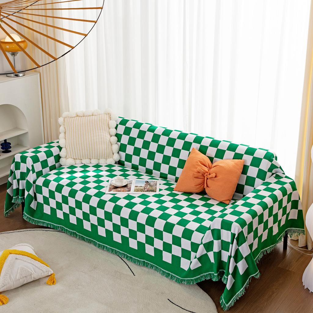 Полотенце для дивана из хлопчатобумажной нити в шахматном порядке на все времена года, декоративное полотенце для дивана, одеяло для дивана