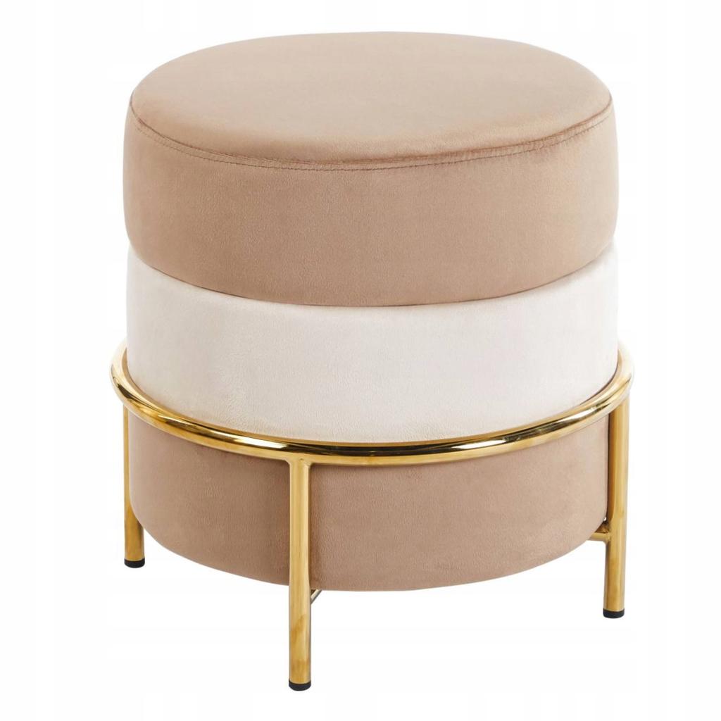 Cappuccino velvet pouf with beige gold frame, glamour for the Furnitex living room