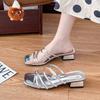 French One-word Fashion Sandals 2025 Summer New Medium Thick Heel Outer Wear Versatile Temperament Commuter Cool Slippers Women