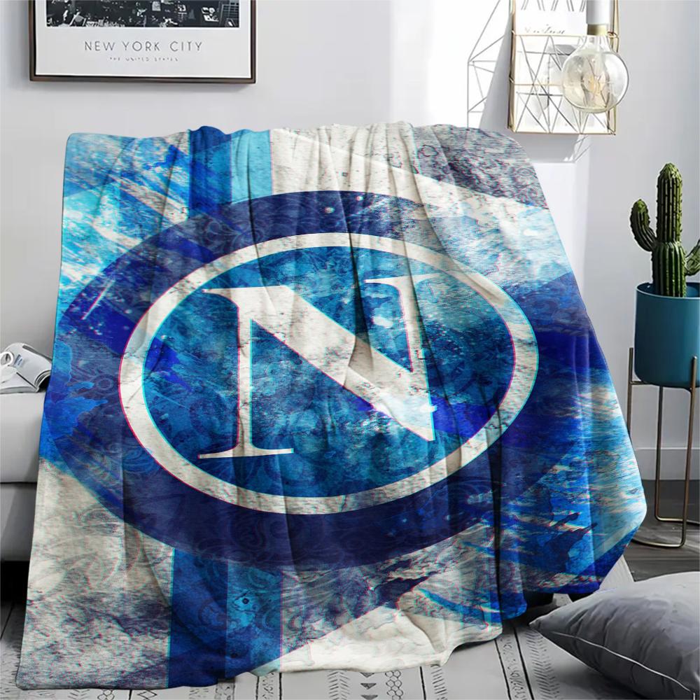 1PC Naples Football Print Flannel Blanket, High quality Comfortable for All Seasons, Home Decor, Warmth and Comfort, Perfect for Christmas Gifts 96