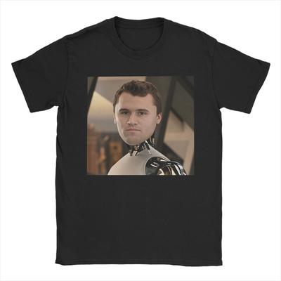 Charlie Kirk Cyborg Robot Mechanical Portrait Unisexs T Shirt Tee Shirt Short Sleeve Round Neck Tshirt Pure Cotton Adult Clothing