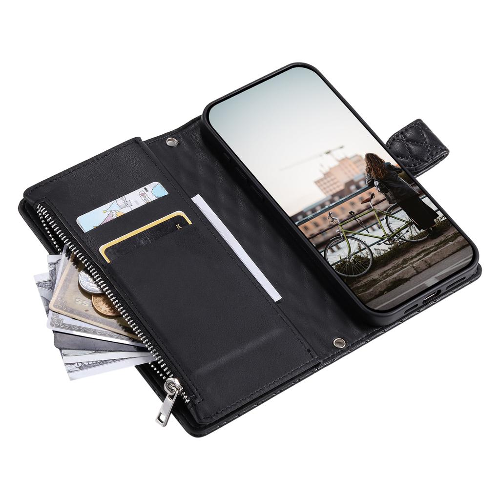 For Motorola Moto G86 5G Case Zipper Pocket Glitter Leather Phone Cover with Wrist Strap