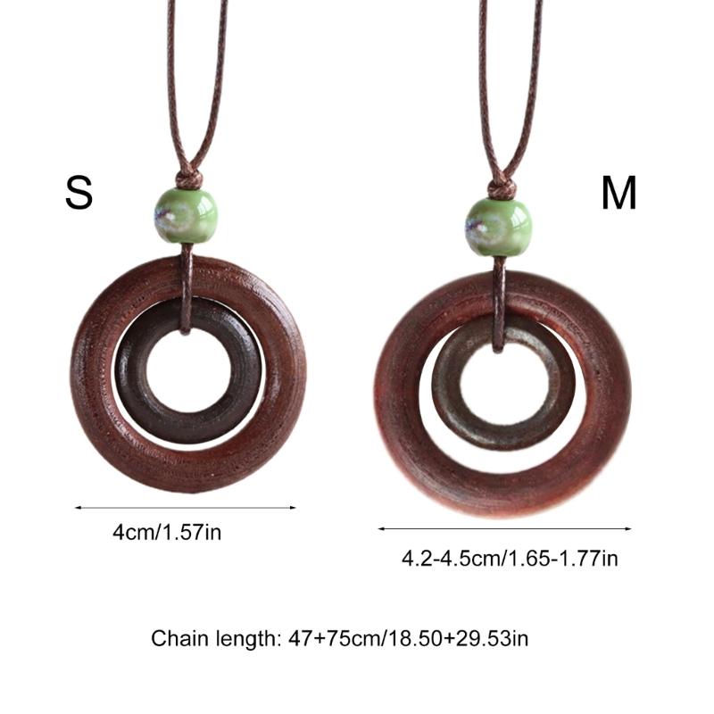 Деревянное Круглое Кольцо Подвеска Ожерелье Регулируемая Длинная Цепочка для Свитера Винтажное Ручной Работы Ожерелье-Ошейник Заявление Ювелирное Изделие