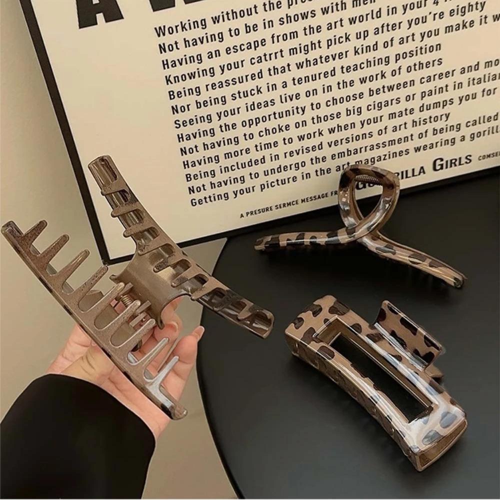 Большой Маленький Зажим-краб для волос с леопардовым принтом для женщин, для густых волос, элегантный бантик, перекрестный, геометрический, зажим-заколка, аксессуары