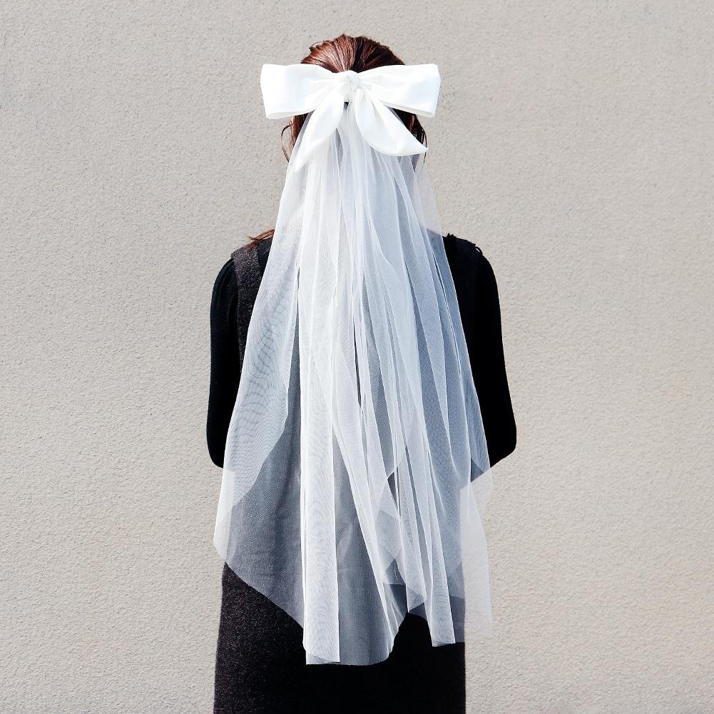 Двухслойная сетка тюль однотонная женская короткая свадебная фата с зажимом ленточный край центральный каскад головной убор невесты для вечеринки