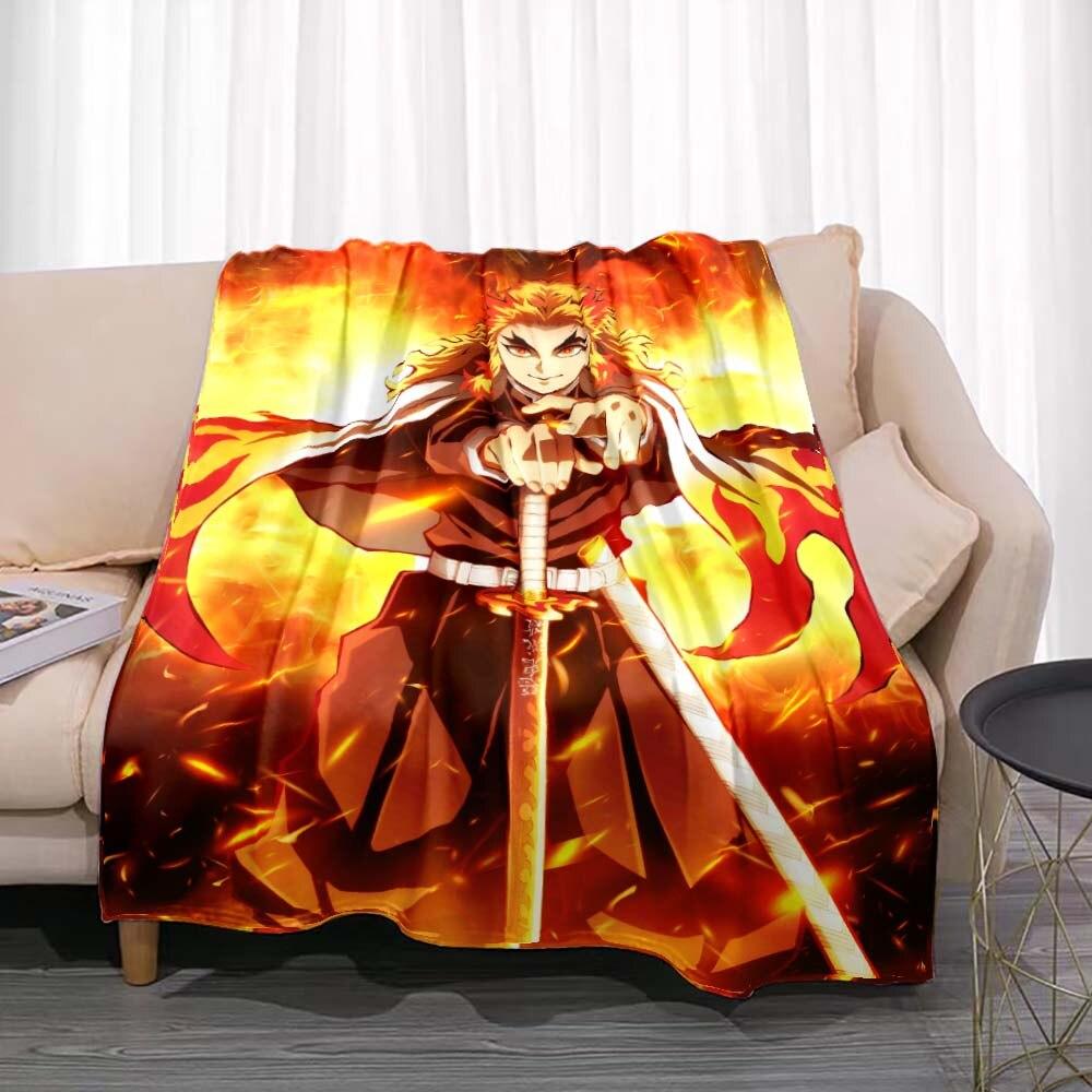 Demon Slayer Flannel Throw Blanket Anime Cartoon Smooth Soft Bedspread Warm Gamer Gift Living Room Sofa Home Bedroom Decor