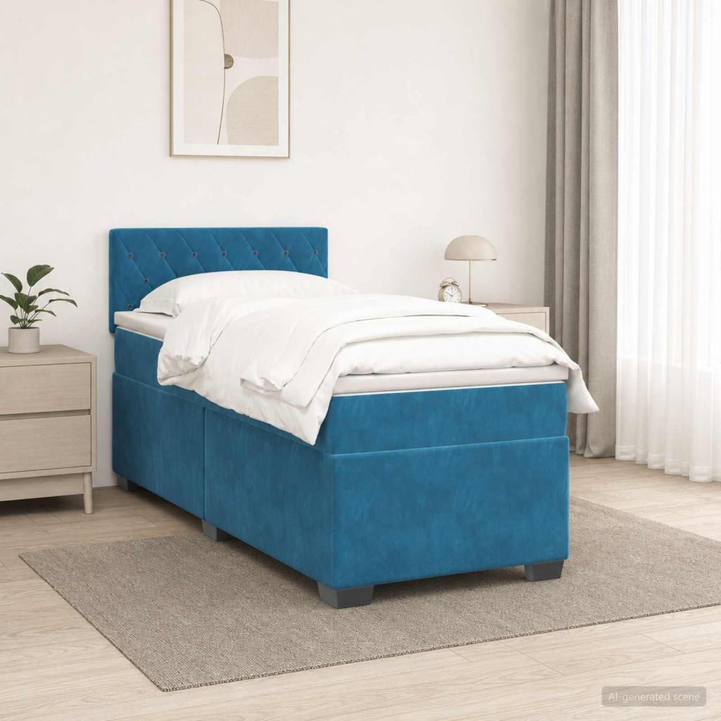 Box Spring Bed with Mattress and LED Blue 80 x 200 cm Velvet