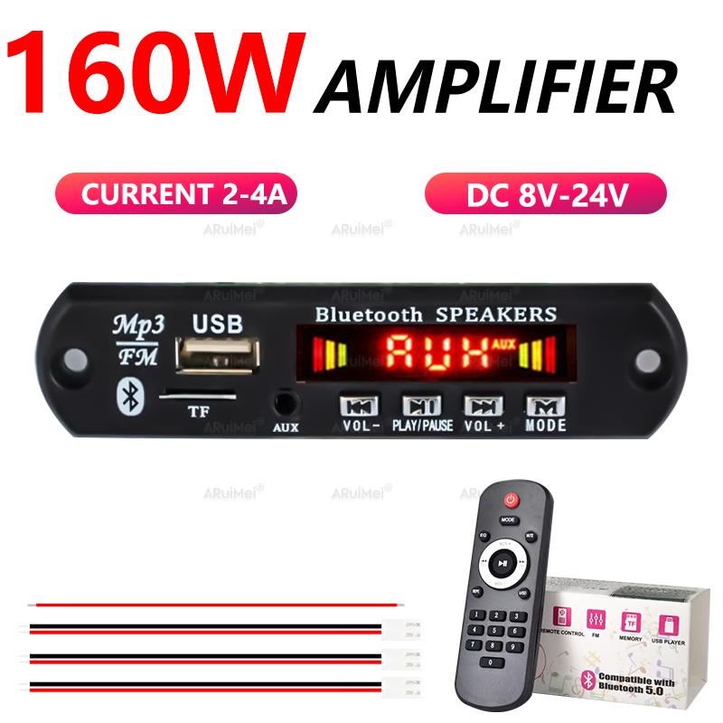 2x80W Bluetooth 5.0 Amplifier Kit with Black Case & Remote DC 8-24V for Car Home FiiO, Valeton GP-200, Ampero II, Powerful Audio