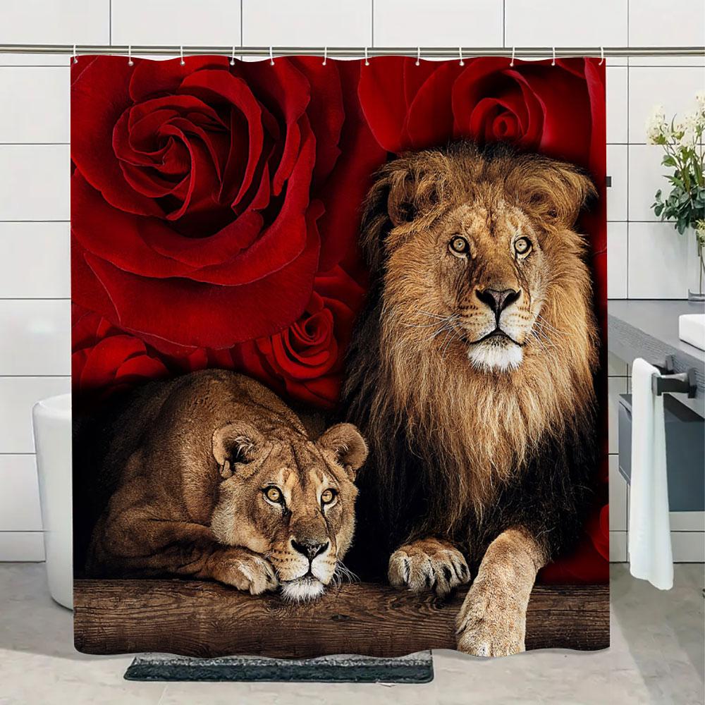 Шторка для душа «Дикая природа джунглей» с тигром, растениями, тропическими пальмовыми листьями, полиэстер, для ванной комнаты, с крючками, S