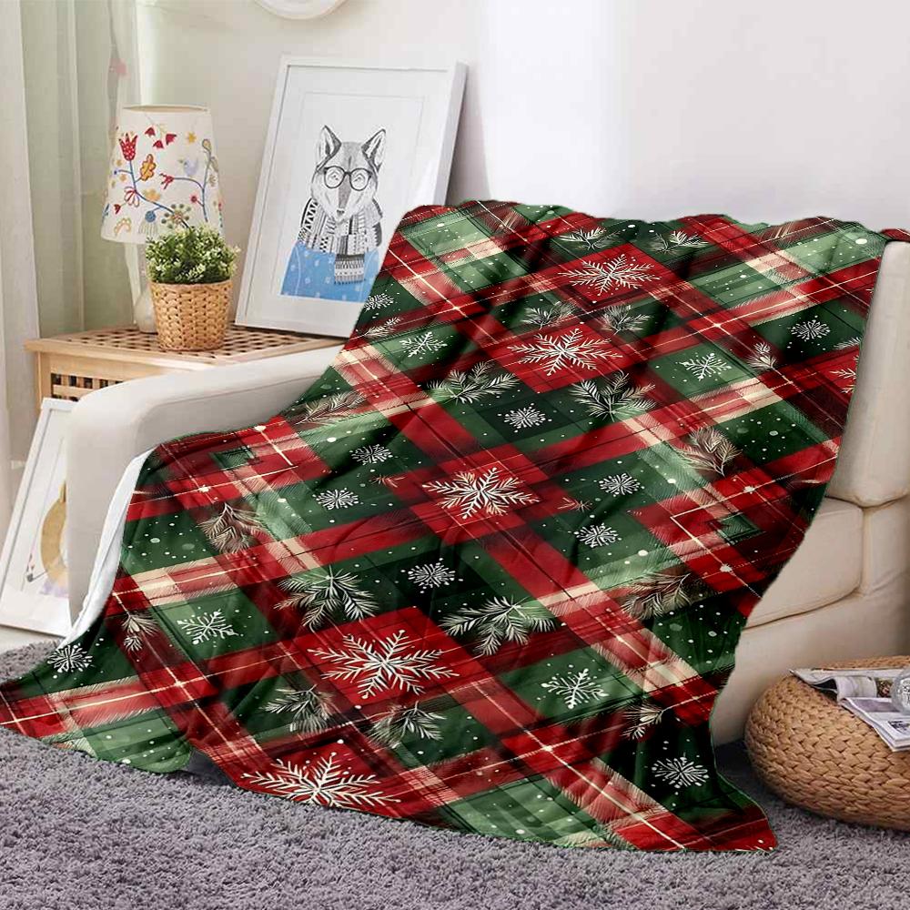 1Pc Christmas Plaid Snowflakes Blanket Soft And Comfortable Casual Warm Camping Travel Christmas Halloween Gift M91732