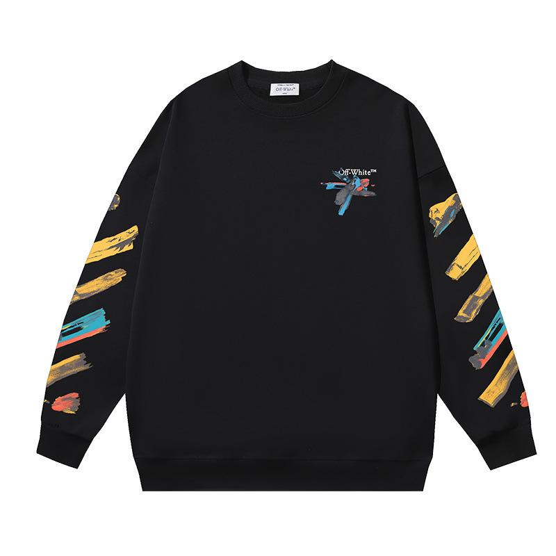 1319 Off-White 2026 Осень/Зима Новые Худи с Круглым Вырезом OW Graffiti Paint Стрелки Печатные Мужские и Женские