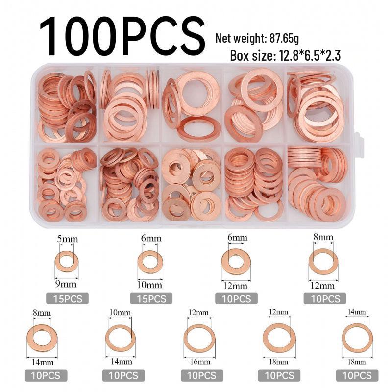 Copper Washer Marine Sealing Gasket Set, 50-400 Pcs, M5 Size