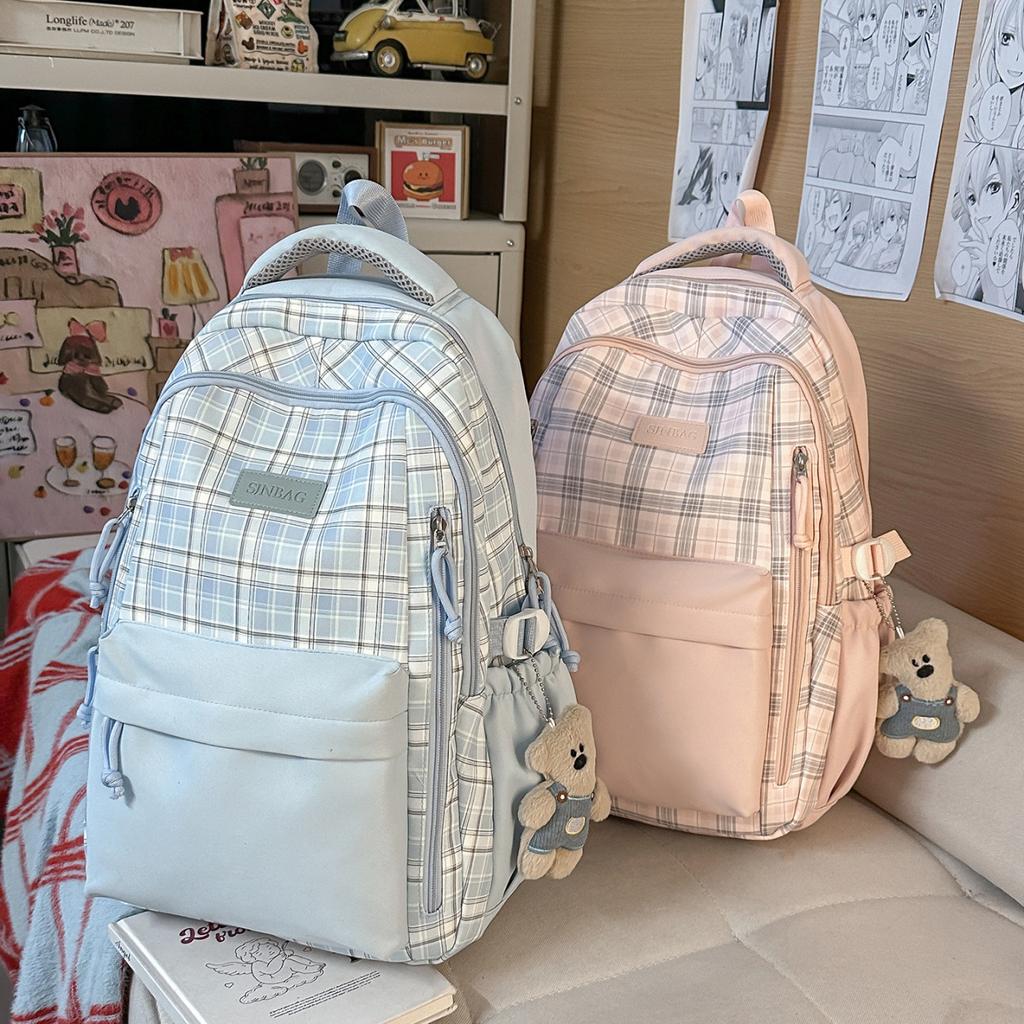 Schoolbag, student college backpack, checkered backpack, large capacity, backpack for middle and high school students, high school backpack