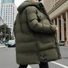 Мужское хлопковое пальто с капюшоном, длинными рукавами и шнурком, пуховик средней длины с карманами, однотонное утолщенное стеганое пальто