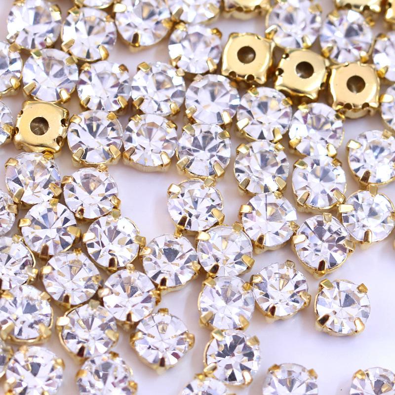 Сшитый вручную одинарный коготь со стразами коготь с бриллиантами, золотым и серебряным дном, стеклянный кристалл, сшитый вручную бриллиант, аксессуары для одежды, багажа