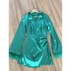 Womens V-Neck Mini Dress Solid Color Fresh Sweet Style A-Line Long Sleeve