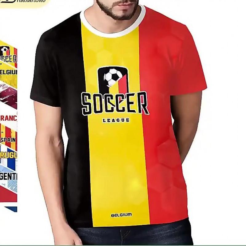Mens Loose Fit Short Sleeve Crew Neck T-Shirt With 3D Print Soccer Fans Fall Sport Casual Wear