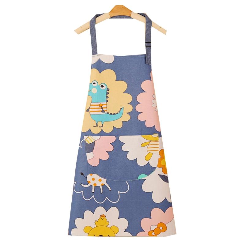 Cartoon Pattern Cotton Apron with Large Front Pocket No Sleeve Hanging Neck for Men Women Unisex Adjustable Kitchen Cooking