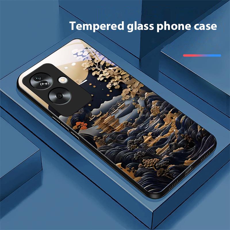 Jubao Раковина Вода Для Oppo A79 5G 58 78 74 60 4G Reno 11F Realme GT 6 11 Note 50 10 C55 X2 Закаленное Стекло Черный Чехол для Телефона