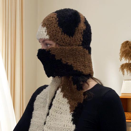 Вязаная шапка с трехцветным кошачьим дизайном, теплая, вязаная крючком, зимний шарф-шапка, головной убор для активного отдыха, модные аксессуары