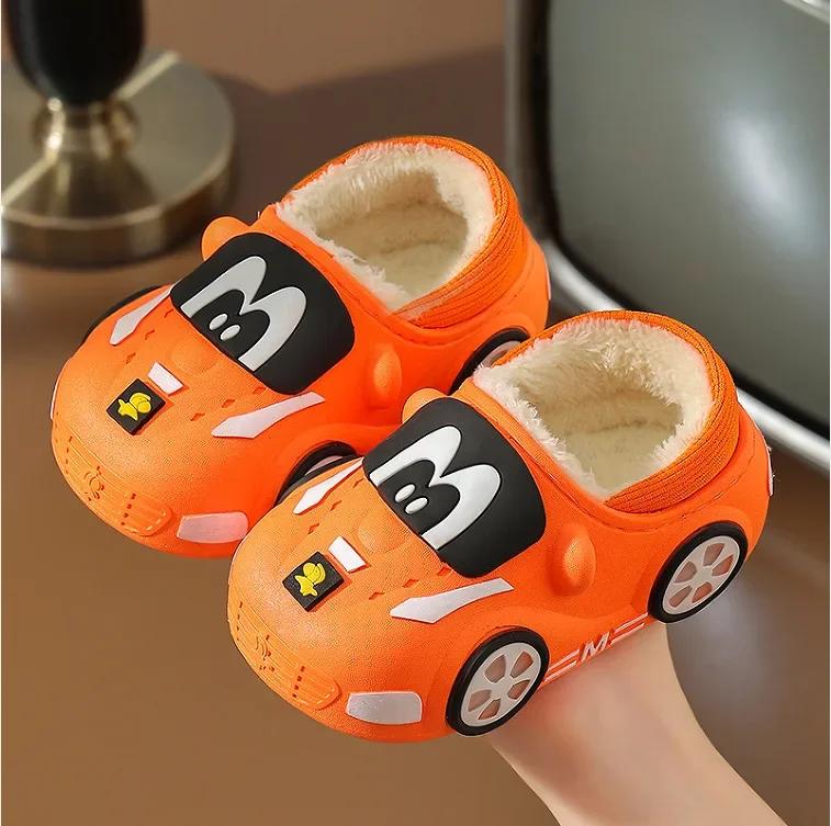 Модные детские домашние тапочки, зимняя теплая обувь для детей, мам, пап, домашних тапочек, мультяшный стиль, нескользящая обувь для мальчиков и девочек из хлопка