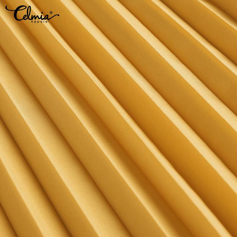 Celmia Летнее тонкое женское модное вечернее мини-платье без рукавов плиссированный сарафан однотонное повседневное свободное короткое платье размера плюс