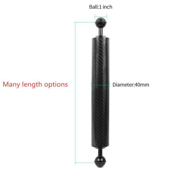 Diving Carbon Fiber 1inch Dual Ball Head Float Buoyancy Arm D20/40/60/80mm Camera Underwater Mount 5/6/7/8/9/10/11/12/14 Inch