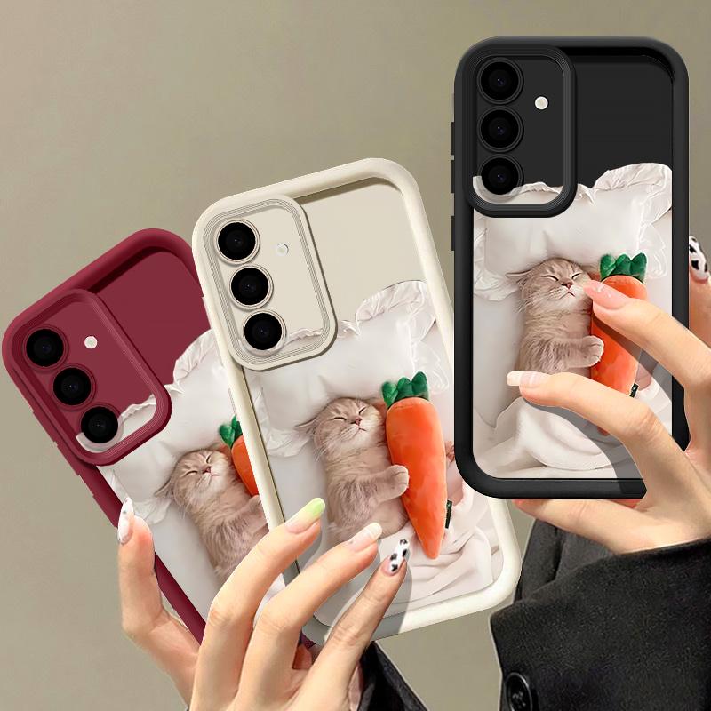 Чехол 'Спящий кот с морковками' для Samsung Galaxy A57 A37 A17 A56 A36 A26 A16 5G A55 A35 A15 A54 S21 FE S22 S23 S24 Plus S25 Edge S26 Ultra