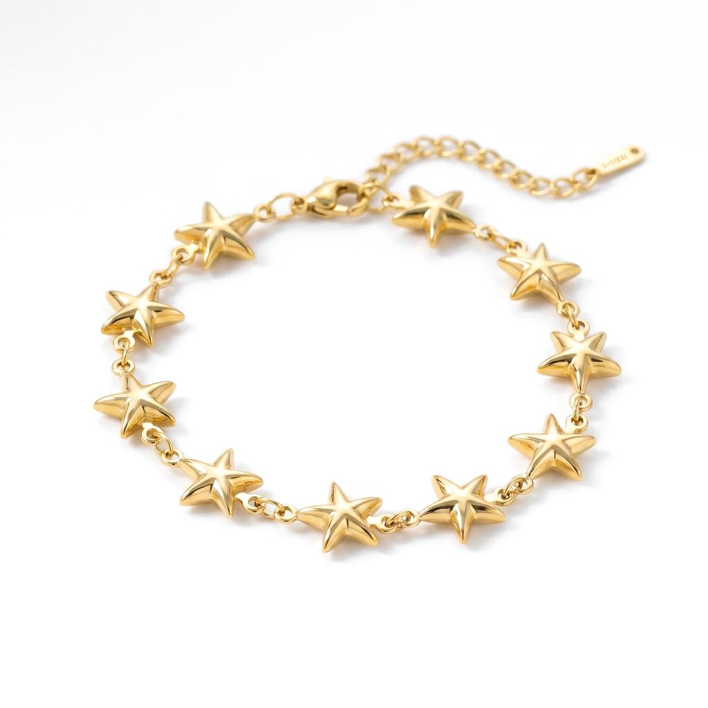 QIAOREN12055 Hot Selling US Style Puffy Star Beaded Stainless Steel Bracelet With Chain Minimalist Female Fashion Accessory