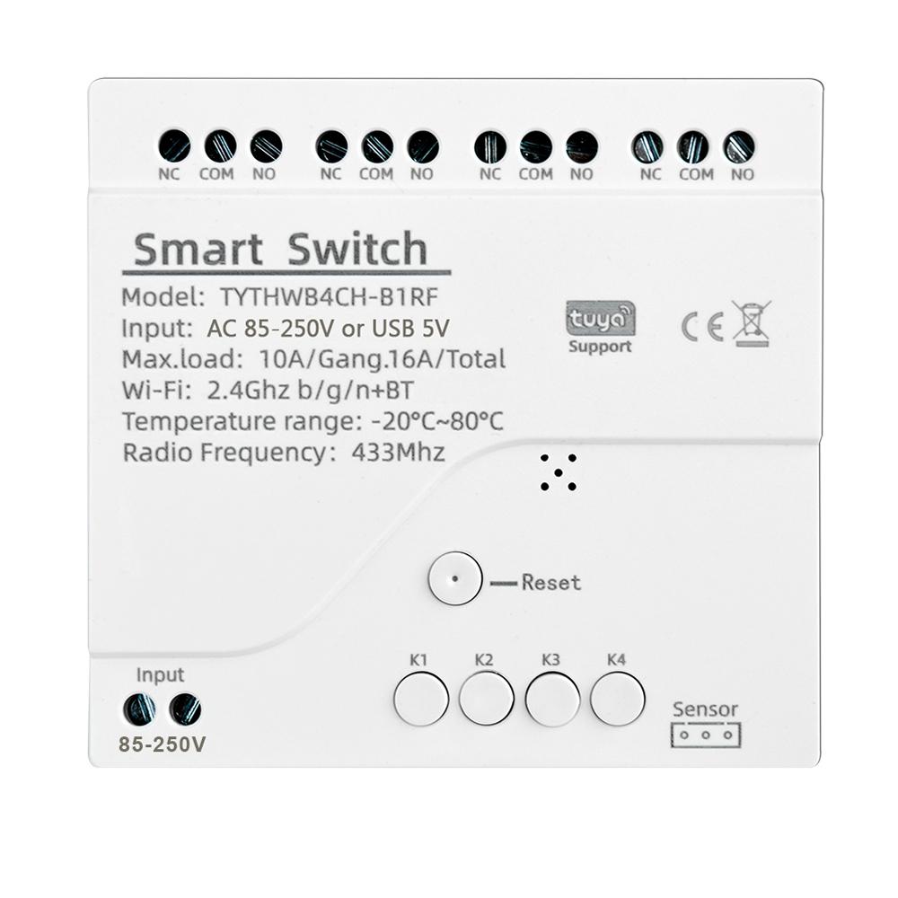 DC 7-32V Tuya Умное WiFi 4-канальное реле с датчиком температуры и влажности Пассивный переключатель с сухим контактом Совместимо с Alexa Alice