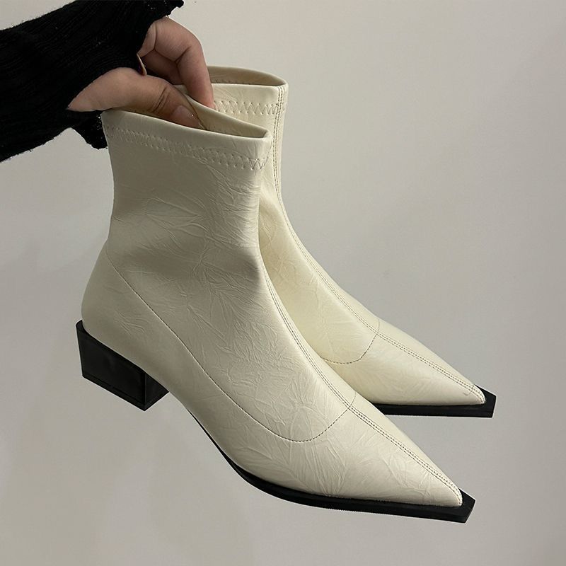 Модные кожаные ботильоны с острым носком, элегантные на среднем каблуке, водонепроницаемые ботильоны для женщин, горячая распродажа, весна-осень, женская короткая обувь
