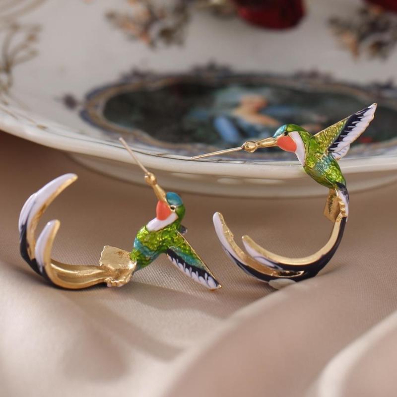 Эмалевые серьги-подвески в форме колибри с прочными стразами из сплава для модных женщин и девушек, для повседневного ношения