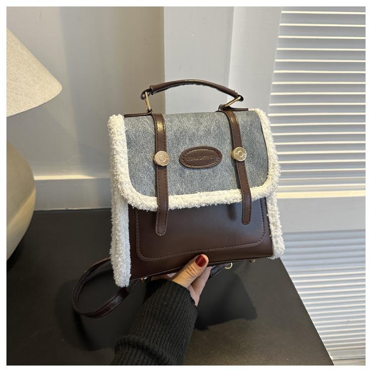 Осенне-зимний контрастный цвет ретро рюкзак сумка женская 2024 новый простой иностранный стиль одно плечо сумка повседневная сумка-мессенджер