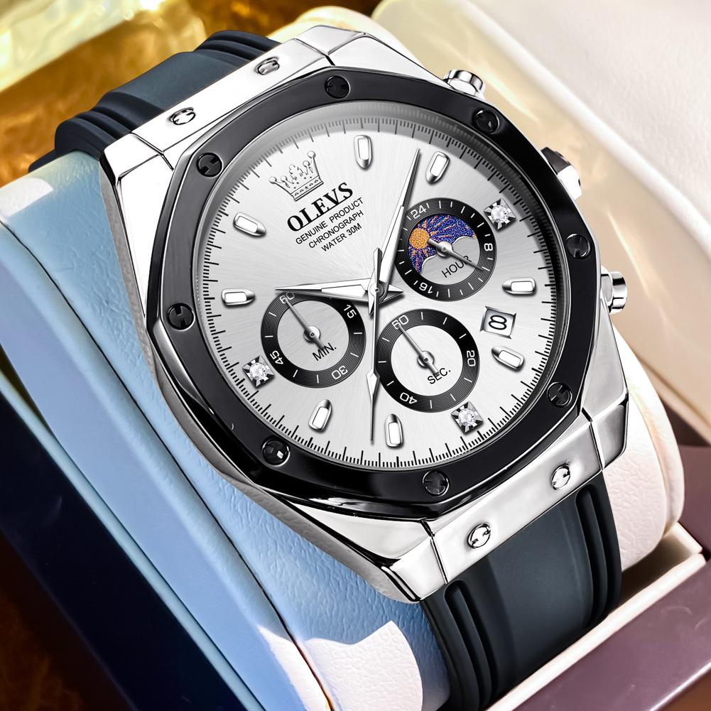 Мужские кварцевые часы с силиконовым ремешком, водонепроницаемый хронограф, многофункциональные спортивные новые мужские часы с календарем и светящимся дисплеем